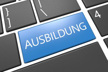 Ausbildung - german word for education or training - keyboard 3d render illustration with word on blue key