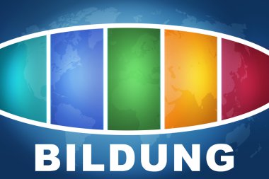 Bildung - german word for education text illustration concept on blue background with colorful world map