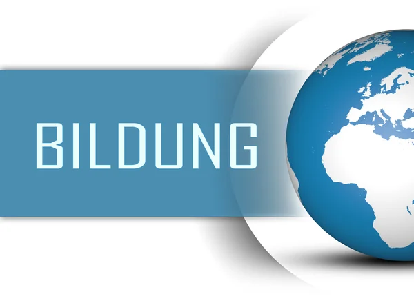 Bildung - немецкое слово для понятия образования с глобусом на белом фоне — стоковое фото