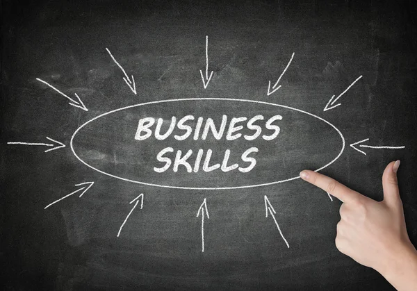 Business Skills обрабатывают информацию на доске, указывая на нее рукой . — стоковое фото