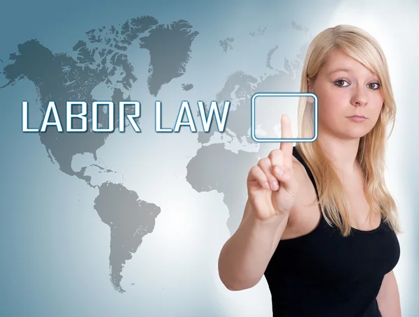 Labor Law - young woman press button on interface in front of her — Φωτογραφία Αρχείου