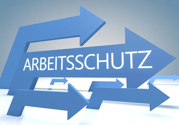 Arbeitsschutz - german word for employment protection - render concept with blue arrows on a bluegrey background. — Stock Fotó
