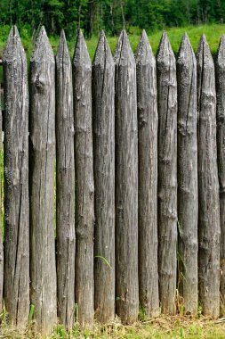    Picket fence. Texture. Wall. The border. Sharp stakes. Made from natural materials                            