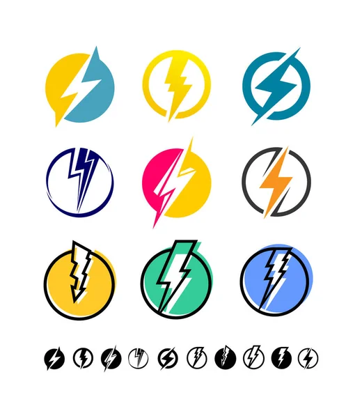 Set Lightning Electric Power Logo Design Element Energy Thunder Electricity — Stock Vector