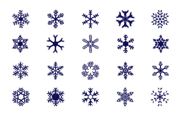 Set Van Winterblauwe Sneeuwvlokken Vector Illustratie Sneeuwvlok Pictogrammen Sneeuwvlokken Collectie — Stockvector