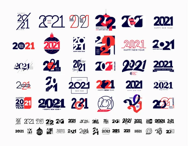 Mega系列2021年新年快乐标志 一套2021年快乐新年的象征 贺卡艺术品 小册子模板 带有白色背景下孤立的黑色假日标签的向量图 — 图库矢量图片
