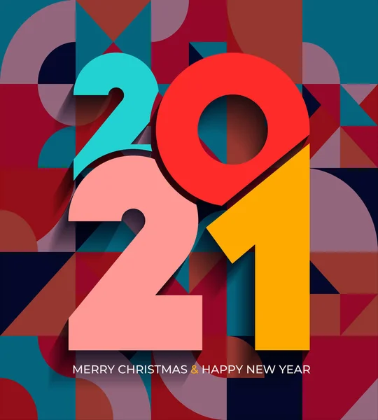 祝你新年愉快 优雅的红线2021标志图案 2021年的字体记录保存了奢侈设计和新年庆祝邀请函的日期 斯堪的纳维亚矢量设计的形状和形状 供展示 — 图库矢量图片