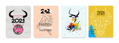 2021 yılı boğa yılı. Poster, arkaplan ya da kart için yeni yıl için soyut çizimler. Doğu Çin takvimine göre boğa yılı için serbest çizim.