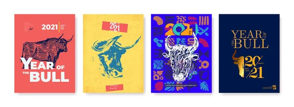 Bika Éve Absztrakt Illusztráció 2021 Évre Plakát Háttér Vagy Kártya — Stock Vector