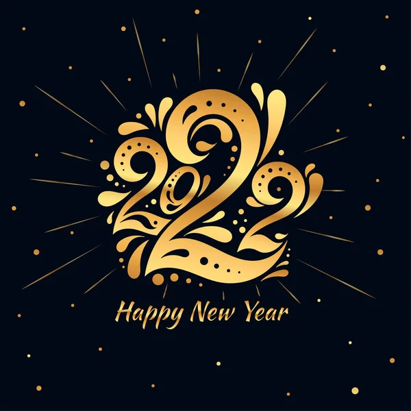 Happy New Year 2022 Golden Logo Number 2022 Curls Template — Archivo Imágenes Vectoriales