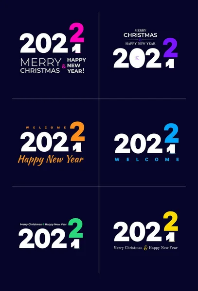 Set Happy New Year 2022 Cover Card Print Overlay Stamp — Διανυσματικό Αρχείο