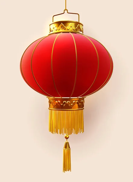 Red Hanging Lantern Traditional Asian Decor Japanese Asian Gold Lamps — Stock Vector