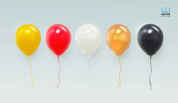 现实的红色 白色和光滑的金色气球 生日宴会上光滑逼真的3D气球 为您的设计和业务 矢量图解 因白人背景而被隔离 — 图库矢量图片
