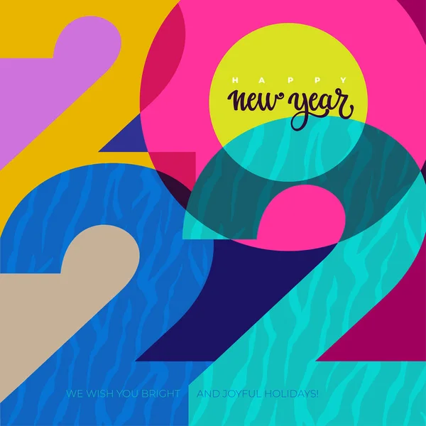 2022年 新年快乐 色彩丰富的创意设计模板 带有2022年标志 用于庆祝和季节装饰 用于品牌 彩色卡片 封面的彩色矢量背景 — 图库矢量图片