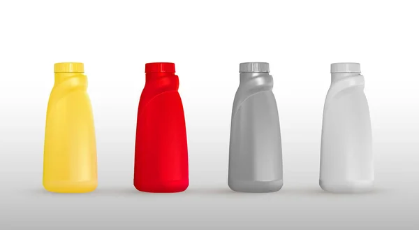 Set Von Farbigen Flaschen Waschmittel Zum Waschen Leere Plastikflaschen Gelb — Stockvektor