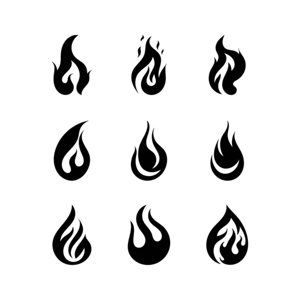 Siluet Api Hitam Garis Luar Sederhana Api Menyalakan Dan Api - Stok Vektor
