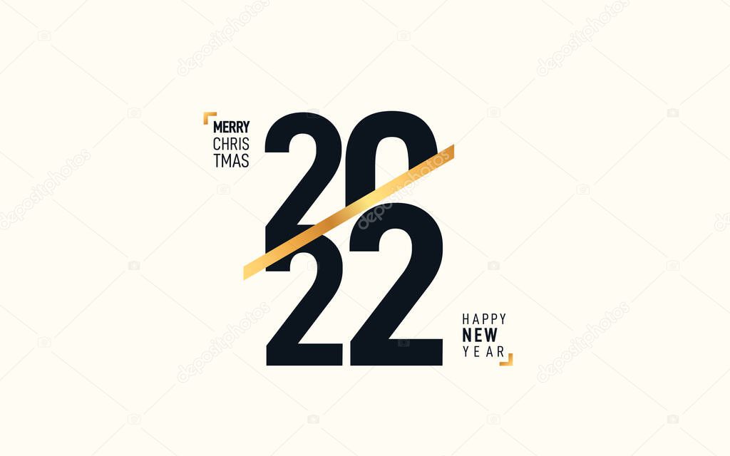 Trendy design 2022 Happy New Year logo. New Year 2022 logo text design. Vector template for banner, web, social network, cover and calendar. Flat sign 2022 isolated on white background.