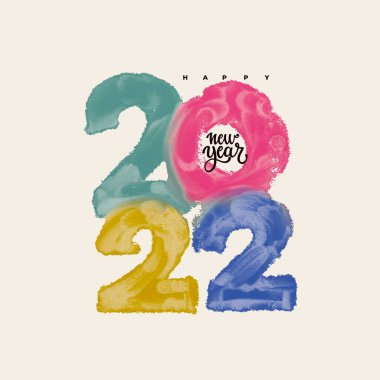 New year poster design. Paintbrush, brush strokes templates. Decorate numbers 2022 with colorful brush strokes effect. Happy New Year posters, greeting cards, holiday covers. Vector illustration. clipart