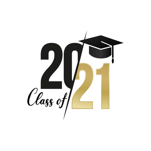 Class Gold Graduates 2021 Graduation Black Cap Vector Design Theme — Stock Vector