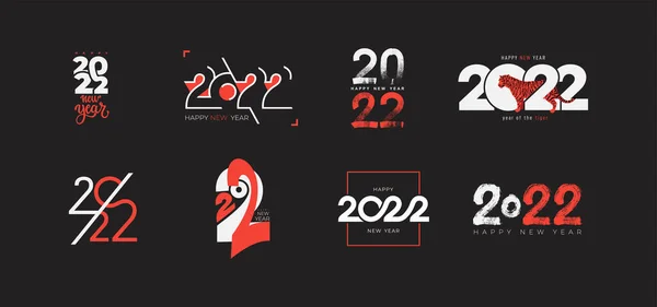 Grande Coleção 2022 Feliz Ano Novo Logotipo Design Modelo Projeto — Vetor de Stock