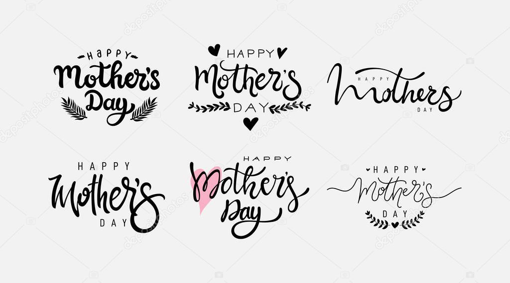 Happy Mothers day calligraphy collection. Set of hand draw lettering for elegant greeting card, poster, paint. Freehand drawing. Modern vector illustration. Isolated on white background.