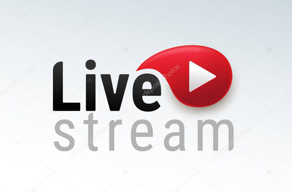 Live streaming. Logo modern calligraphy. Symbols and buttons of live streaming, broadcasting, online stream and live performances. Black and red vector illustration. Isolated on white background.