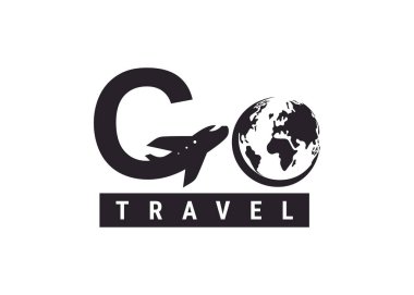 Seyahat logosuna git. G Hava Seyahati tasarımı. Basit siyah beyaz vektör konsepti. Markalaşma, web, sosyal ağ, takvim, kart, afiş, kapak için modaya uygun logo. Beyaz arkaplanda izole.