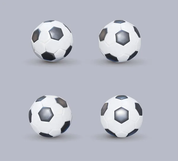 Conjunto Bolas Futebol Realista Bola Futebol Fundo Branco Preto Branco — Vetor de Stock