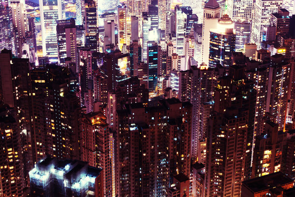Hong Kong skyscrapers at night