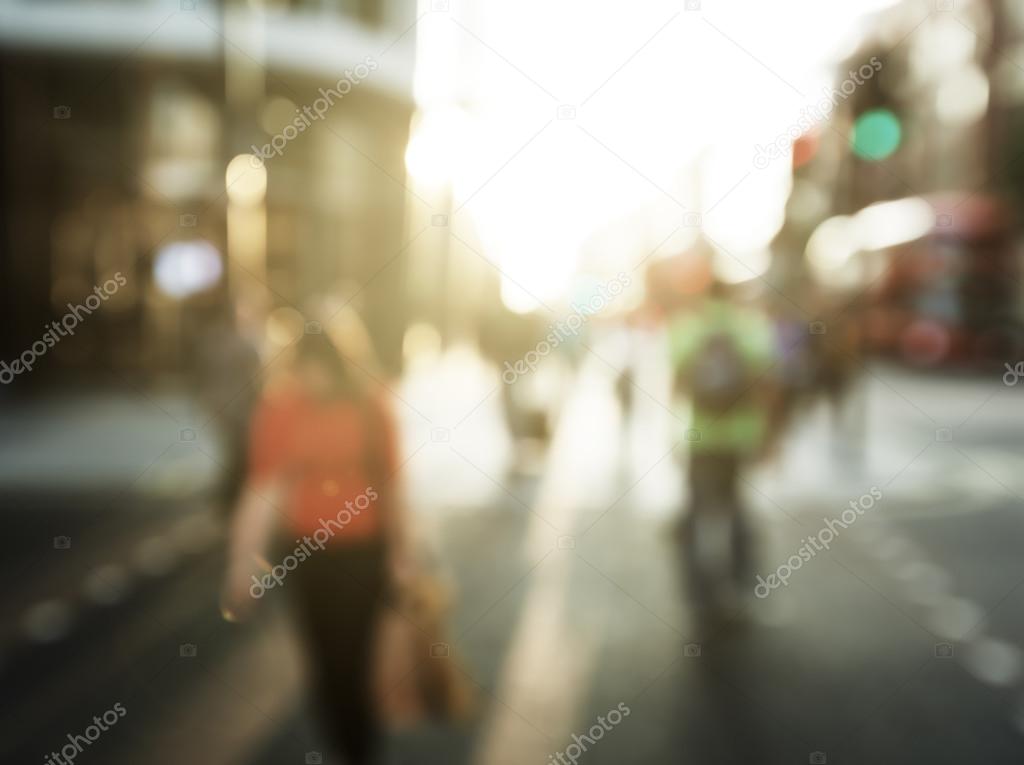 people in bokeh, street of London