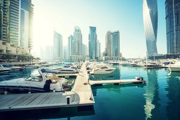 Dubai Marina při západu slunce, Spojené arabské emiráty — Stock fotografie