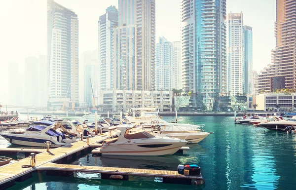 Dubai Marina při západu slunce, Spojené arabské emiráty — Stock fotografie