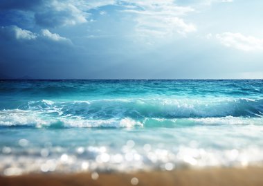günbatımı zamanı, tilt shift yumuşak efekti Beach'de 