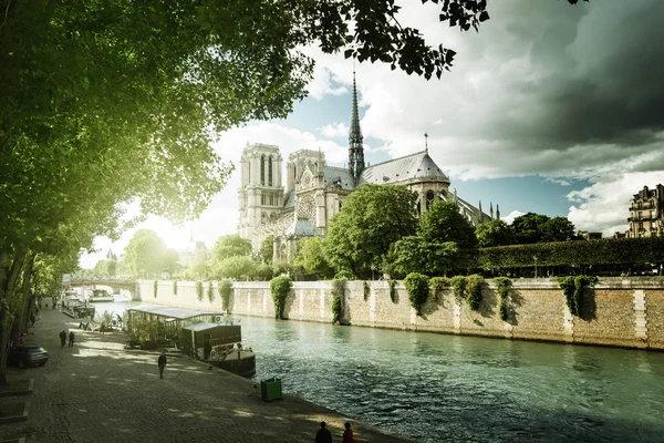 Sena e Notre Dame de Paris, Paris, França — Fotografia de Stock