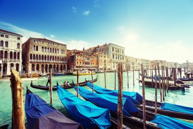 Venedik, İtalya 'da Gondollar. 