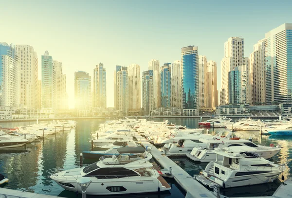 Dubai Marina al tramonto, Emirati Arabi Uniti — Foto Stock