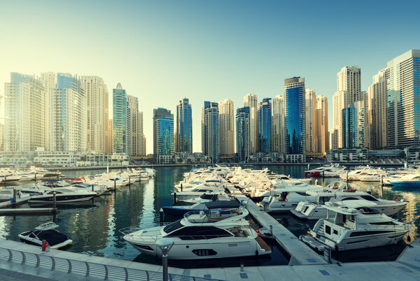 Dubai Marina at sunset, United Arab Emirates