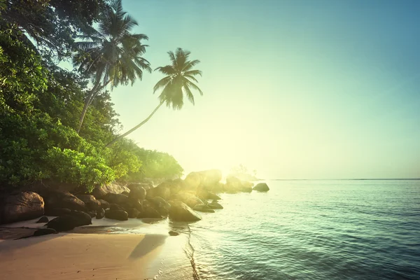 Pôr do sol na praia, ilha de Mahe, Seychelles — Fotografia de Stock