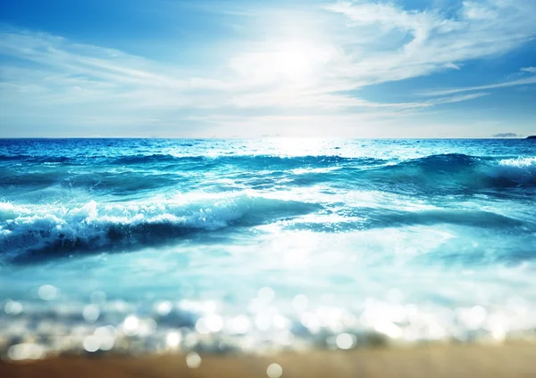 Playa en la hora de la puesta del sol, efecto de cambio de inclinación — Foto de Stock