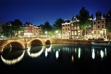 Geceleri, Hollanda Amsterdam kanal