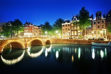 Geceleri, Hollanda Amsterdam kanal