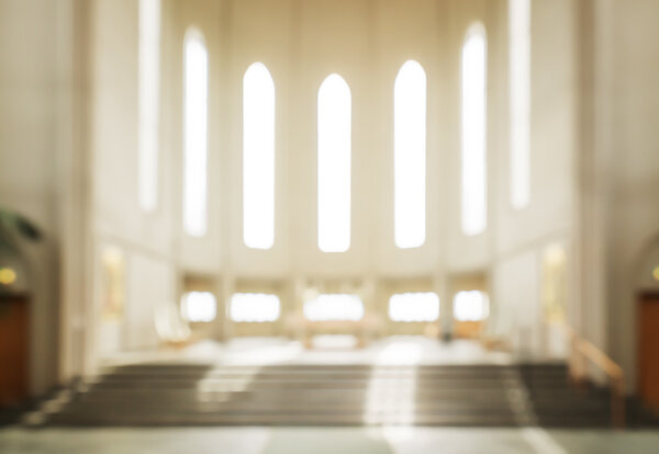 bokeh interior of modern  lutheran, christian church
