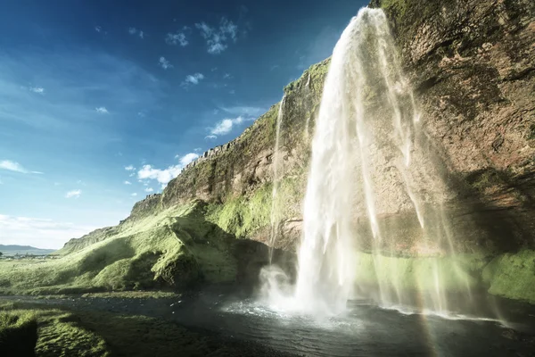 Cascada de Seljalandsfoss al atardecer, Islandia —  Fotos de Stock