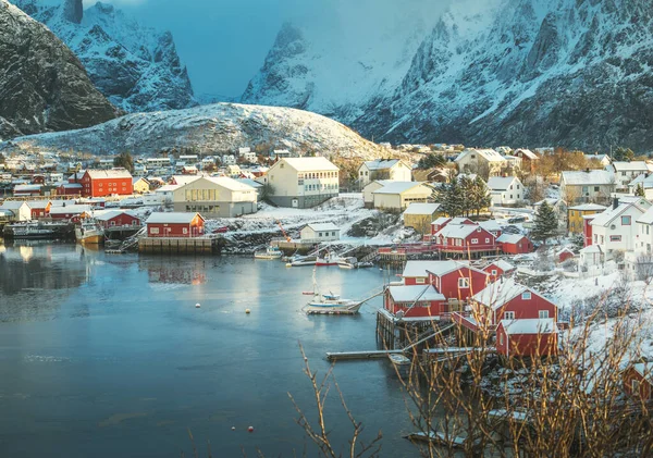 Neve Reine Village Lofoten Islands Noruega — Fotografia de Stock