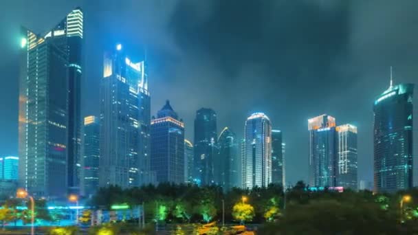 Hyper Lapse Night Skyscrapers Shanghai Lujiazui Financial Center China — стоковое видео
