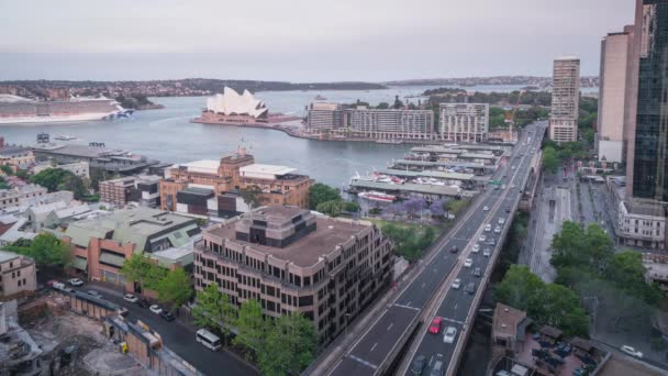 Tid Förflutit Solnedgång Flygfoto Över Sydney Australien — Stockvideo