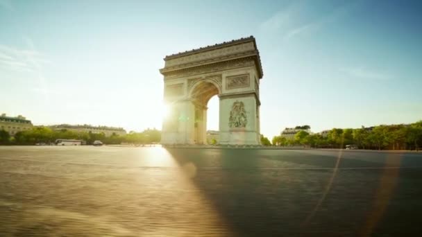 Hyper Lapse Triumphal Arch Bij Zonsopgang Parijs Frankrijk — Stockvideo
