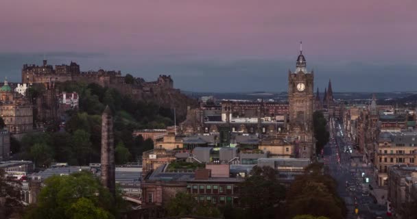 Time Lapse Sunrise Edinburgh Stad Skyline Van Calton Hill Verenigd — Stockvideo