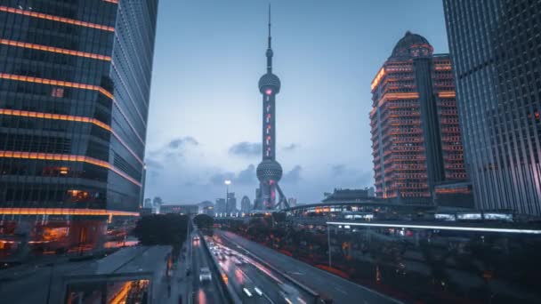 Hyper Lapse Road Shanghai Lujiazui Financial Center China — Stock Video