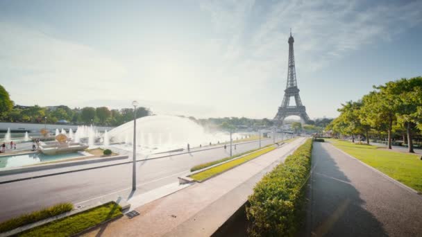 Tidig Morgon Vid Eiffeltornet Paris Frankrike — Stockvideo